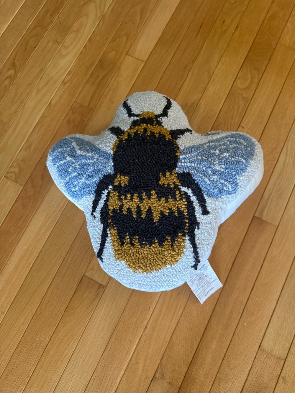 Handcrafted Bee Accent Pillow in Blue, Black & Gold